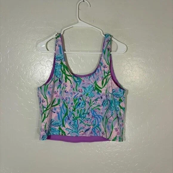 Lilly Pulitzer Crop Top Womens XL Purple Pink Reversible Athletic Tank Swim Ari - Picture 7 of 9